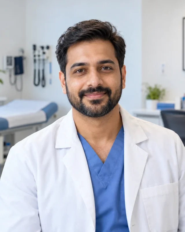 Dr. Aarav Mehta, Family Physician, presented as a Glassmorphism NexCard profile